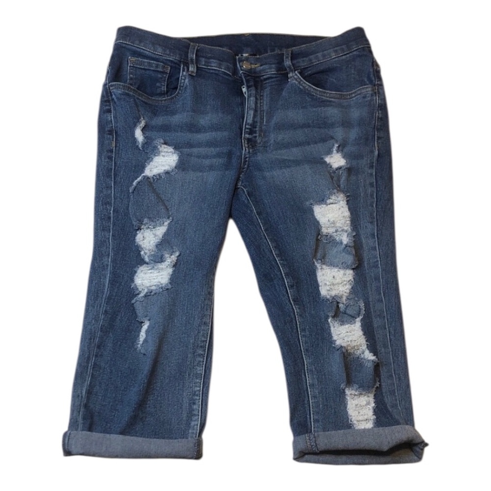 VENUS Dark Blue Distressed Boyfriend Denim Capris Womens size 12